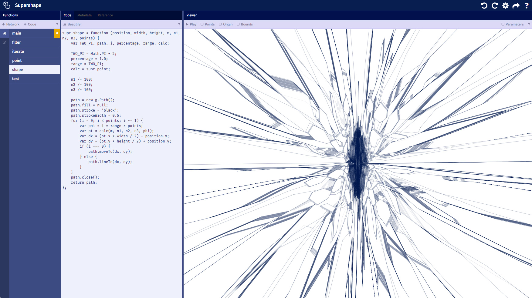 NodeBox Live Supershape example